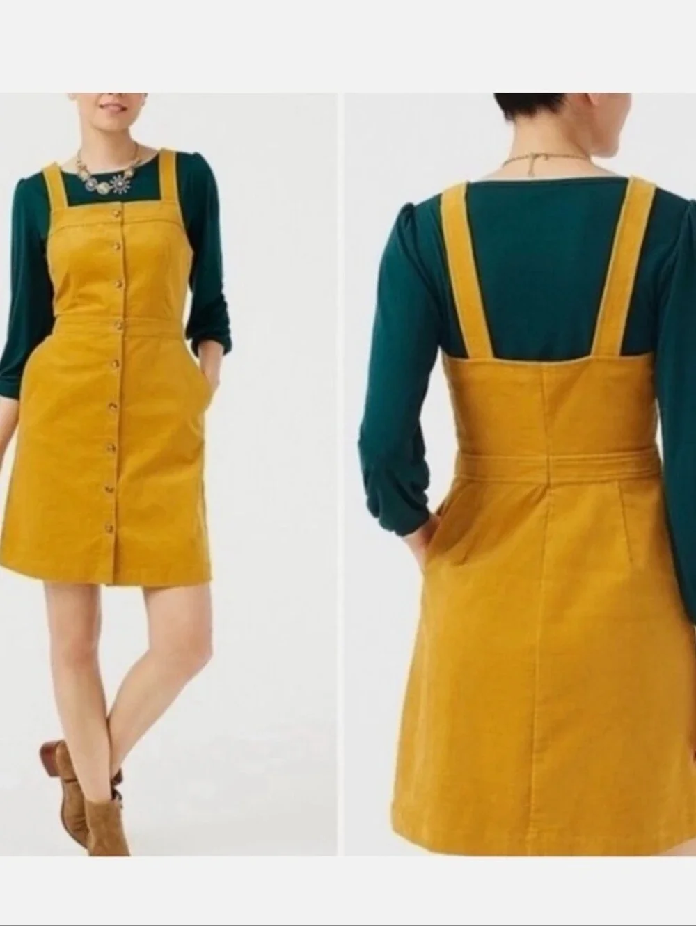 J Crew Mustard Corduroy Jumper Dress Size 8 Button Front Twee Schoolgirl Preppy